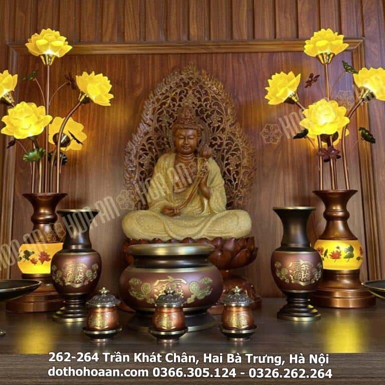 Đèn Thờ Hoa Sen 5 Bông Lưu Ly Thân Ngọc