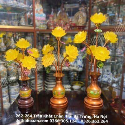 Đèn Thờ Hoa Sen 5 Bông Lưu Ly Thân Ngọc