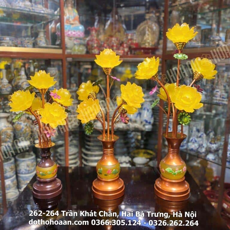 Đèn Thờ Hoa Sen 5 Bông Lưu Ly Thân Ngọc