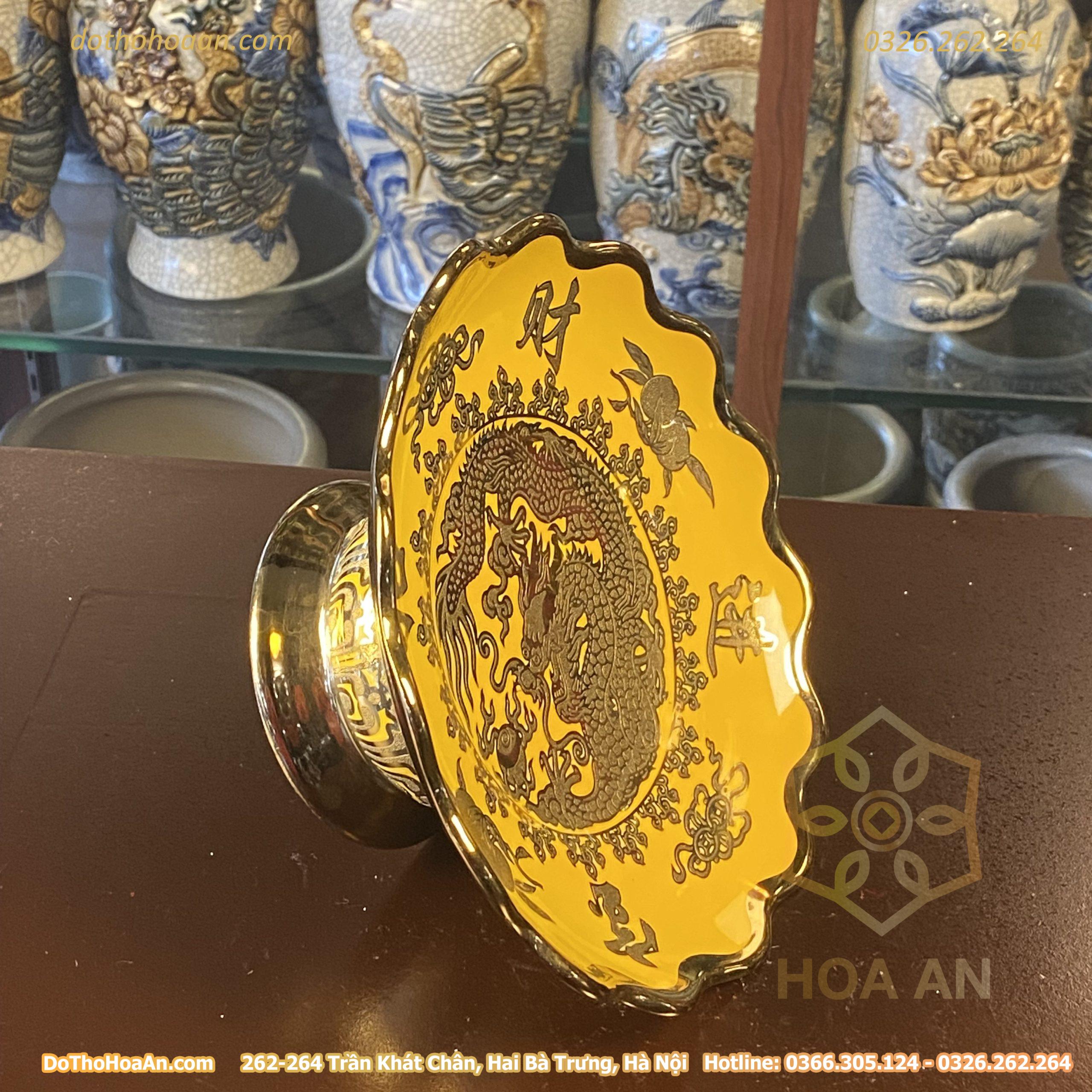 Mâm Bồng Thờ Sứ Men Vàng Kim Sa (5)