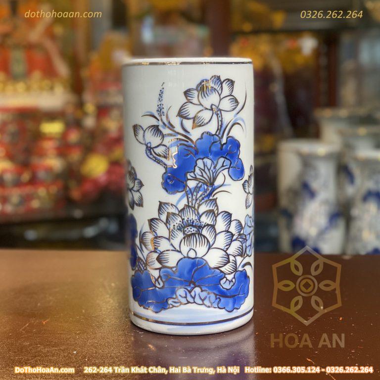 Ống Hương Men Lam Vẽ Vàng 24K