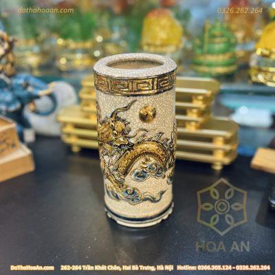 Ống Hương Men Rạn Đắp Nổi Vẽ Vàng