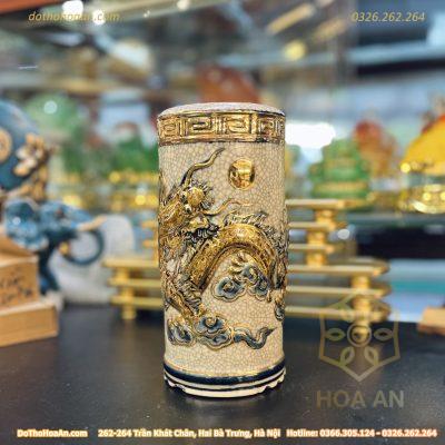 Ống Hương Men Rạn Đắp Nổi Vẽ Vàng