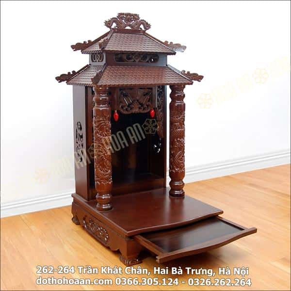 Ban Thờ Thần Tài Gỗ Xoan Cột Rồng 2 Mái HA1