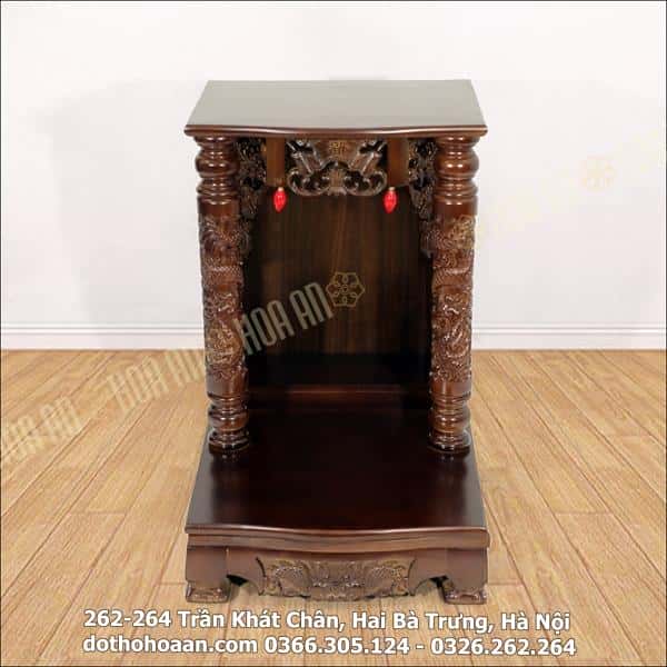 Ban Thờ Thần Tài Gỗ Xoan Cột Rồng Mái Bằng HA