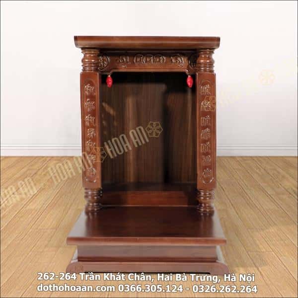 Bàn Thờ Thần Tài Thổ Địa Mái Bằng Gỗ Sồi Trụ Chữ