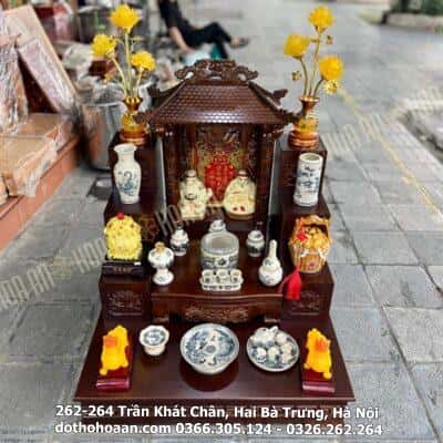 Bộ Ban Thờ Thần Tài Gỗ Xoan Đào Một Mái Chùa Màu Nâu Men Rạn Vẽ1