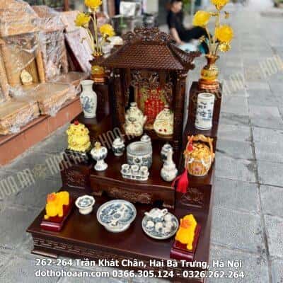 Bộ Ban Thờ Thần Tài Gỗ Xoan Đào Một Mái Chùa Màu Nâu Men Rạn Vẽ3