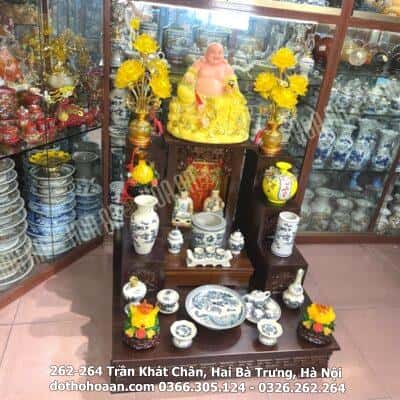 Bộ Đồ Thờ Thần Tài Gỗ Công Nghiệp Sứ Men Rạn Vẽ1