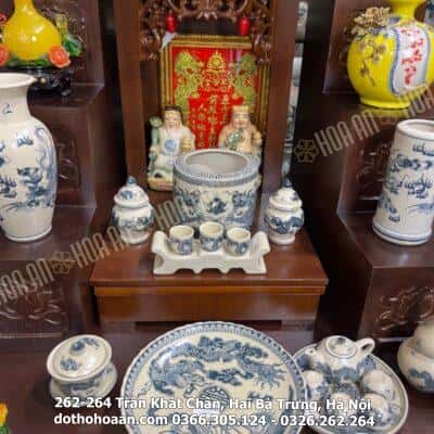 Bộ Đồ Thờ Thần Tài Gỗ Công Nghiệp Sứ Men Rạn Vẽ3