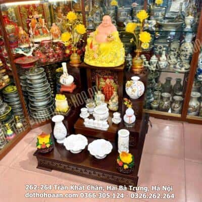 Bộ Đồ Thờ Thần Tài Gỗ Công Nghiệp Sứ Men Trắng1