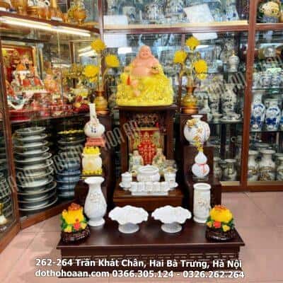 Bộ Đồ Thờ Thần Tài Gỗ Công Nghiệp Sứ Men Trắng2