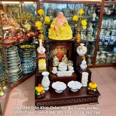 Bộ Đồ Thờ Thần Tài Gỗ Công Nghiệp Sứ Men Trắng3