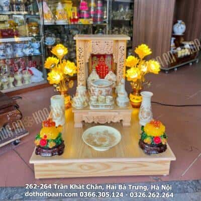 Bộ Ban Thờ Thần Tài Thổ Địa Gỗ Xoan Sứ Vàng Ngà
