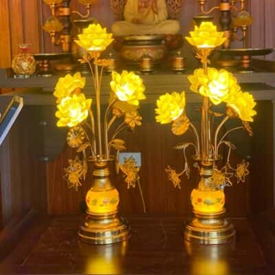 Đèn Thờ Hoa Sen 5 Bông Lưu Ly Thân Rủ