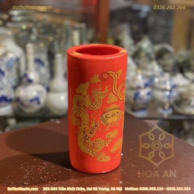 Ống Hương Sứ Men Đỏ Bát Tràng