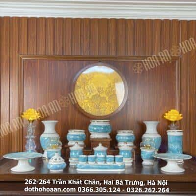 Bộ Đồ Thờ Gia Tiên Men Vân Đá Xanh – bàn thờ ngang 127cm – 155cm