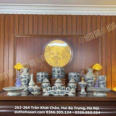 Bộ Đồ Thờ Gia Tiên Men Rạn Vẽ – bộ cơ bản, bàn thờ ngang 127 -155 cm