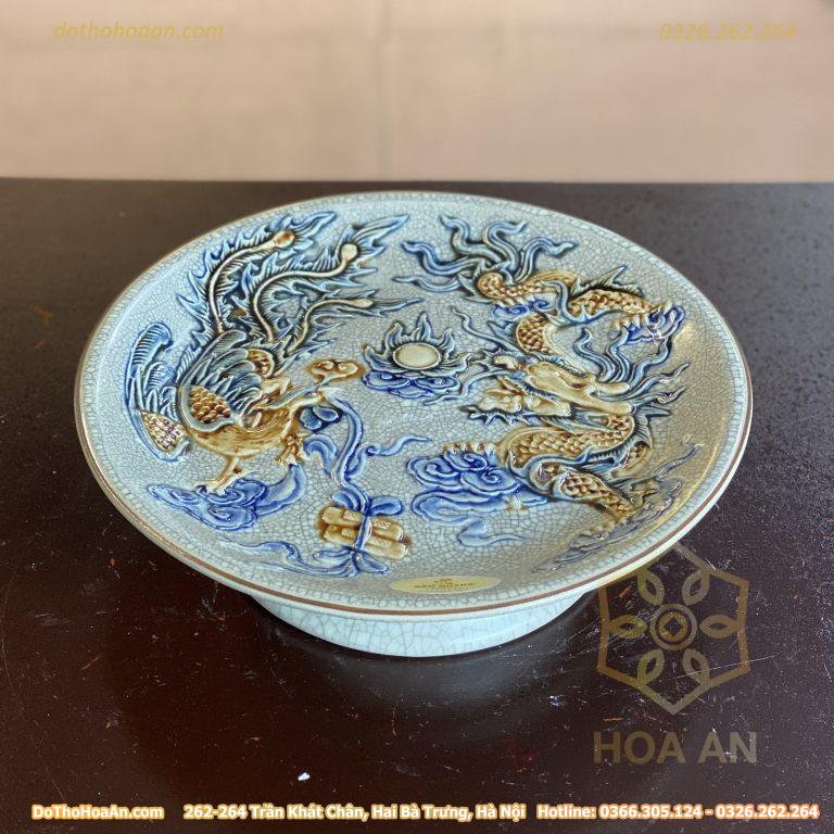 Mâm Bồng Thờ Rồng Phượng Men Rạn Đắp Nổi