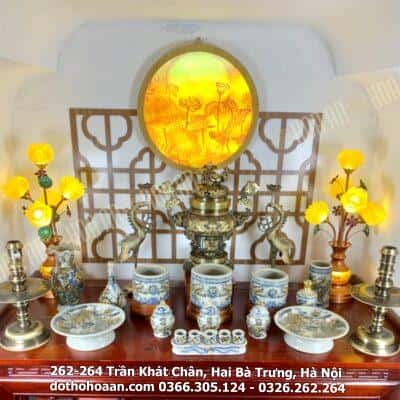 Bộ Đồ Thờ Gia Tiên Men Rạn Đắp Nổi BGTMR2