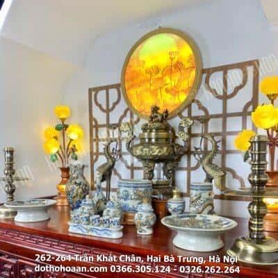 Bộ Đồ Thờ Gia Tiên Men Rạn Đắp Nổi BGTMR4