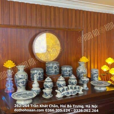 Bộ Đồ Thờ Gia Tiên Men Rạn Vẽ – bộ cơ bản, bàn thờ ngang 127 -155 cm1