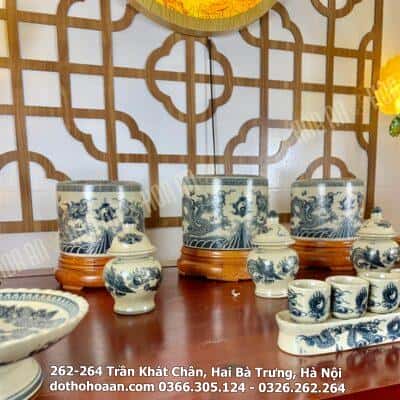 Bộ Đồ Thờ Gia Tiên Men Rạn Vẽ BGT01RV3