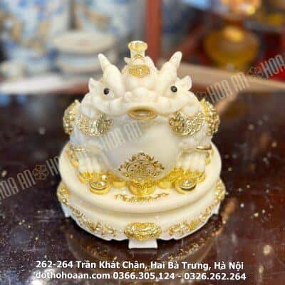 Cóc Thiềm Thừ Phong Thủy Đế Xoay Bột Đá Trắng Cao Cấp