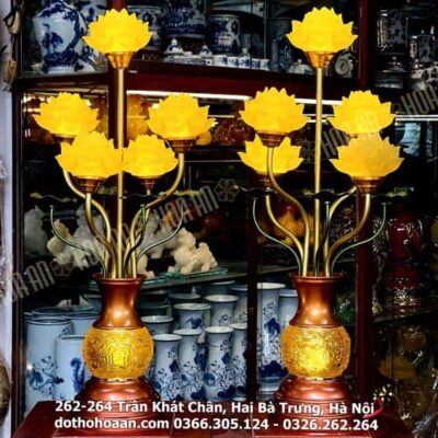 Đèn Thờ 5 Bông Hoa Sen Lưu Ly Thân Ngọc Khuỳnh