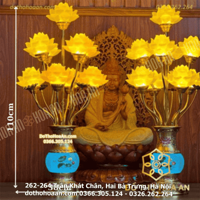 Đèn Thờ Hoa Sen 9 Bông Lưu Ly Thân Ngọc Gấm4