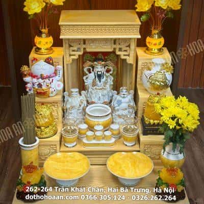Bộ Ban Thờ Thần Tài Thổ Địa Tài Lộc Vàng Sứ Vân Đá Vàng