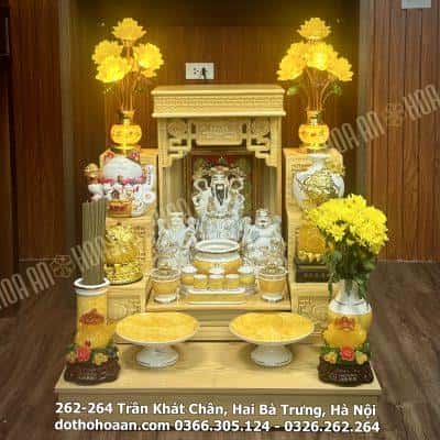 Bộ Ban Thờ Thần Tài Thổ Địa Tài Lộc Vàng Sứ Vân Đá Vàng