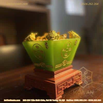 Bồn Tụ Bảo Chiêu Tài Vuông Bột Đá Xanh