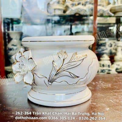 Bát Hương Sứ Liên Hoa Men Trắng – Đường Kính 14 cm2