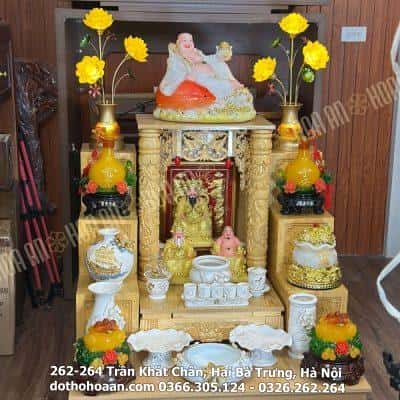 Bộ Ban Thờ Thần Tài Gỗ Xoan Mái Bằng Cột Rồng Sứ Liên Hoa Trắng022