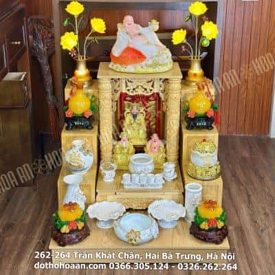 Bộ Ban Thờ Thần Tài Gỗ Xoan Mái Bằng Cột Rồng Sứ Liên Hoa Trắng023