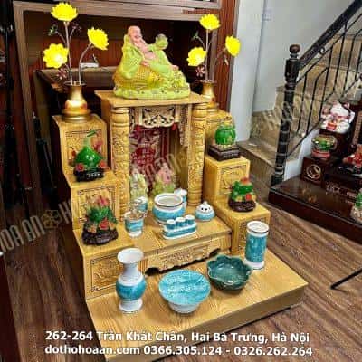 Bộ Ban Thờ Thần Tài Gỗ Xoan Mái Bằng Cột Rồng Vân Đá Xanh1