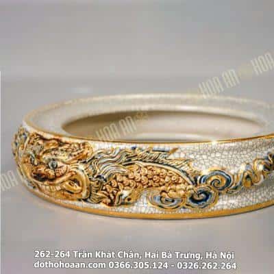 Chân Đế Bát Hương Men Rạn Vẽ Vàng 24K