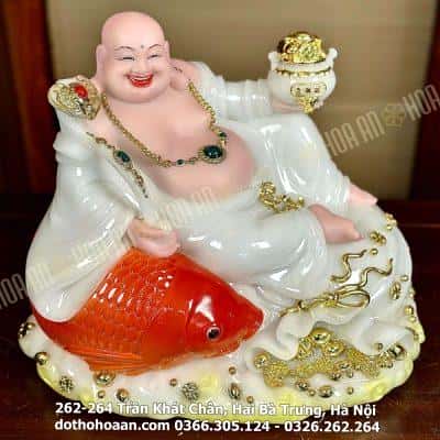 Tượng Phật Di Lặc Cá Bột Đá Trắng2