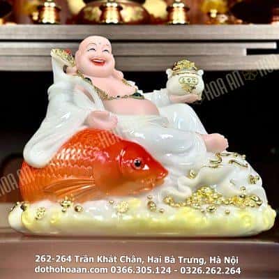 Tượng Phật Di Lặc Cá Bột Đá Trắng3