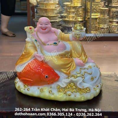 Tượng Phật Di Lặc Cá Bột Đá Vàng Cam3