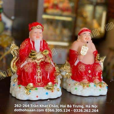 Tượng Thần Tài Thổ Địa Bột Đá Đỏ Ngồi Ngai Rồng2