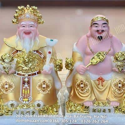 Tượng Thần Tài Thổ Địa Bột Đá Phú Quý Rồng Vàng Cam1