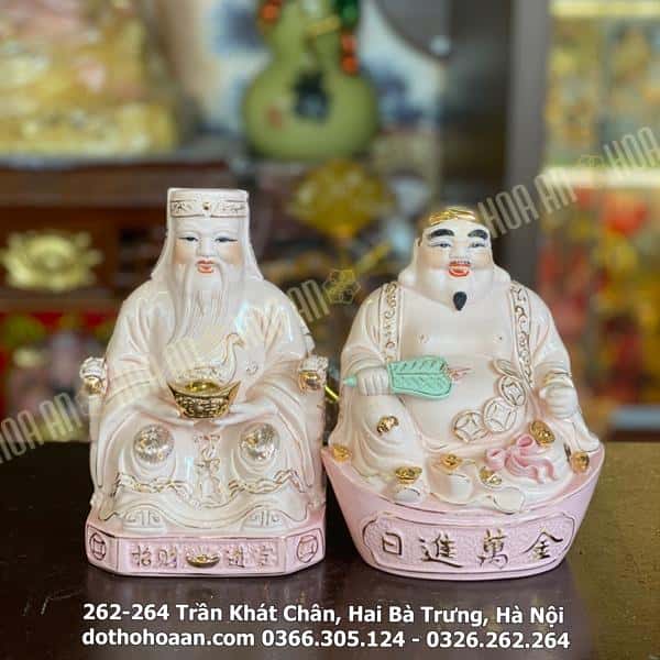Tượng Thần Tài Thổ Địa Sứ Đức Hóa Màu Hồng