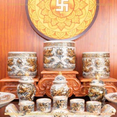 Bộ Thờ Gia Tiên Men Rạn Vẽ Vàng BTGTMRVV1