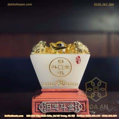 Bồn Tụ Bảo Chiêu Tài Vuông Đá Trắng