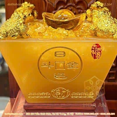 Bồn Tụ Bảo Chiêu Tài Vuông Đá Vàng