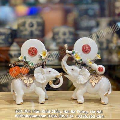 Cặp Voi May Mắn Tài Lộc Màu Trắng Ngà