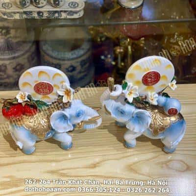 Cặp Voi May Mắn Tài Lộc Màu Xanh Nhạt