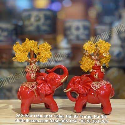 Tượng Voi Phong Thủy Màu Đỏ Kim Tiền